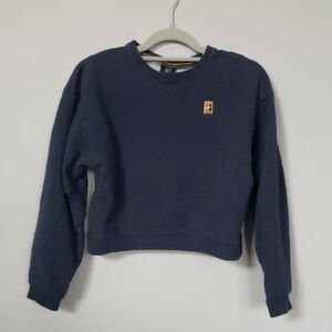 Nike Tennis Court Crew Navy Blue Sweatshirt Womens S Cropped French Terry